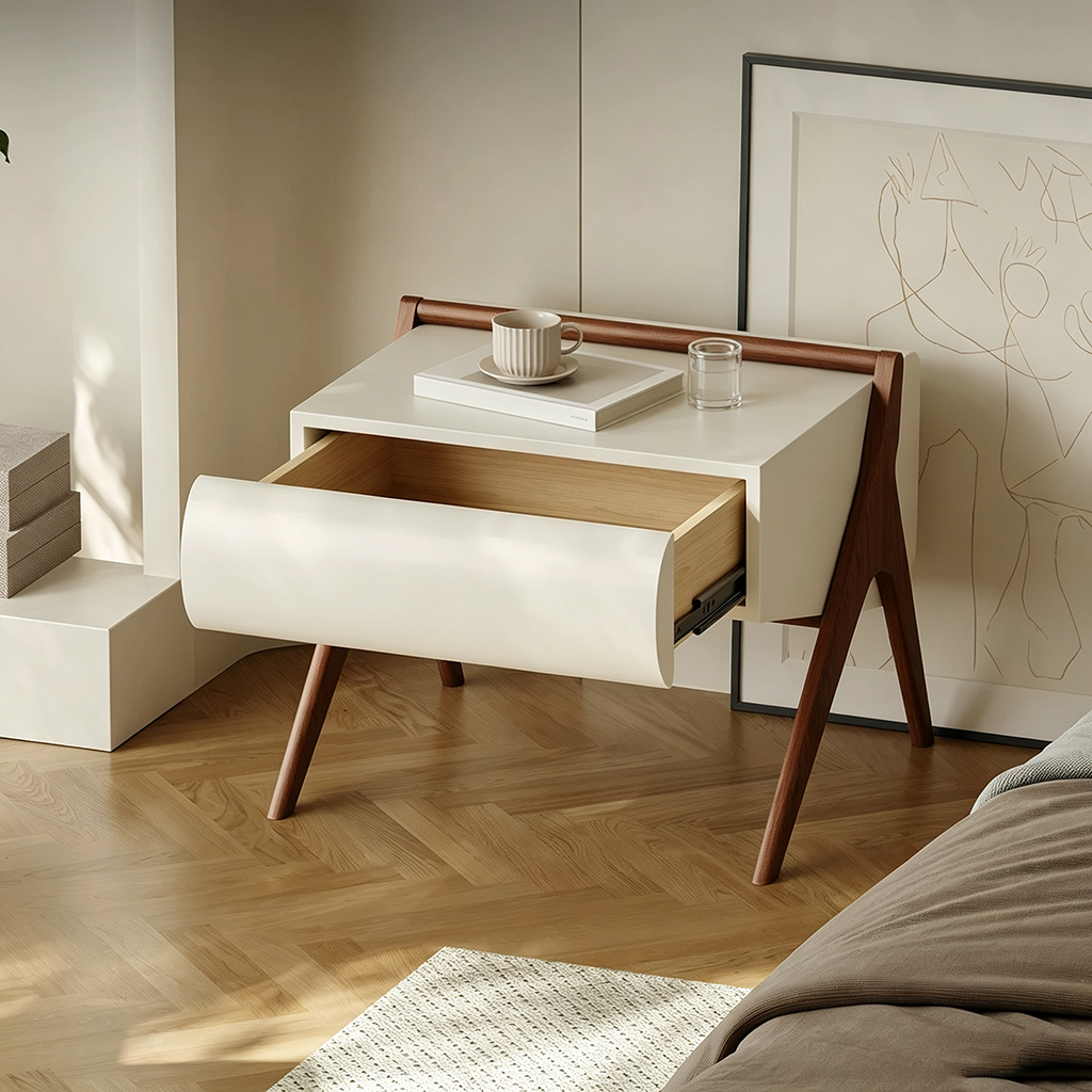 21.3" Japandi Engineered Wood Nightstand LED