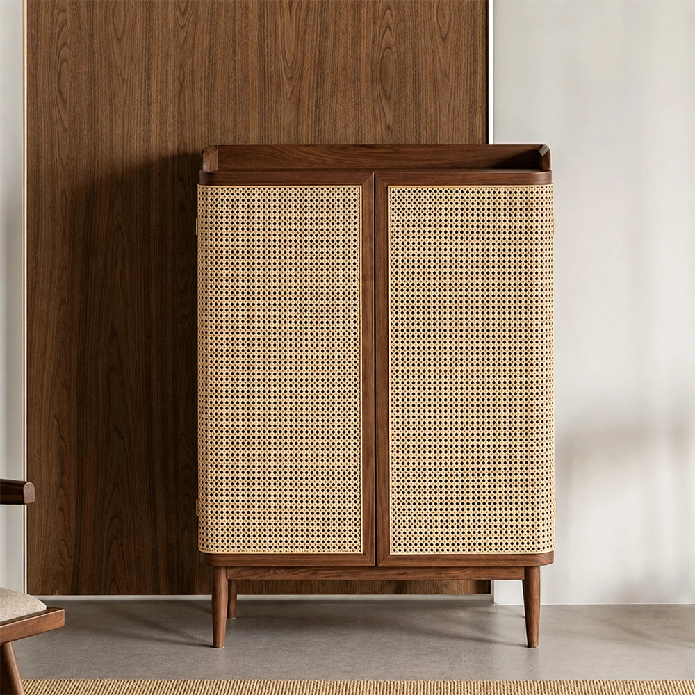 Solid Wood Rattan Shoe Cabinet