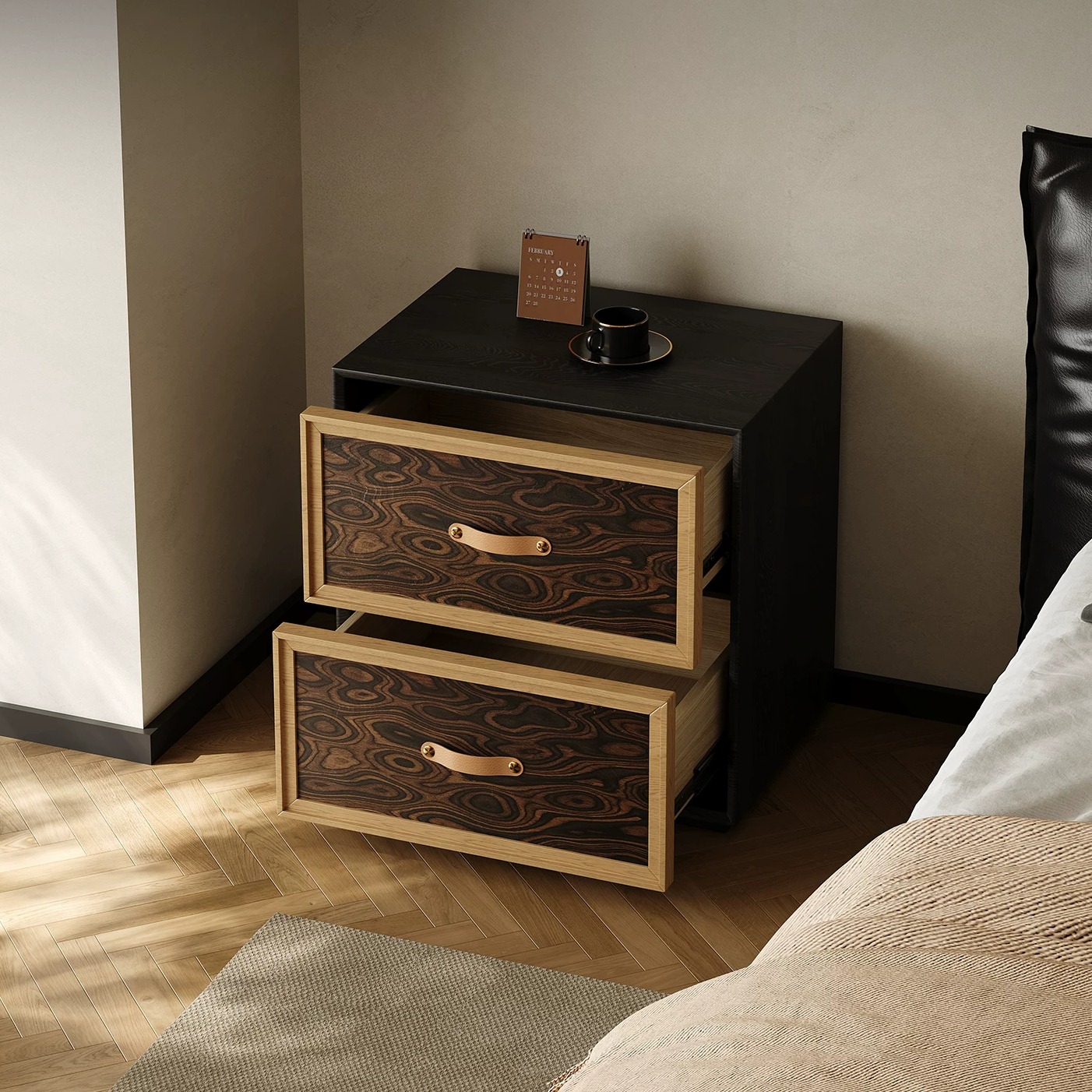 21.7" Organic Modern Plywood Nightstand with Drawers