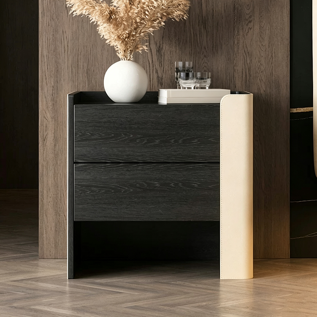 19.7" Contemporary Engineered Wood and Leather Nightstand with Drawers