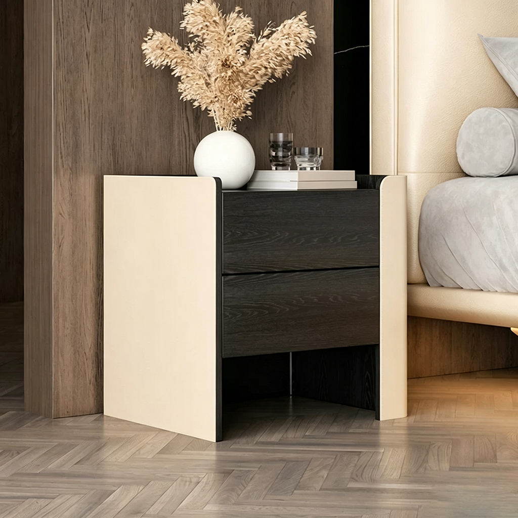 19.7" Contemporary Engineered Wood and Leather Nightstand with Drawers