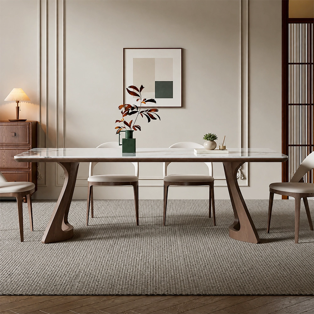 Curved Solid Wood Dining Table