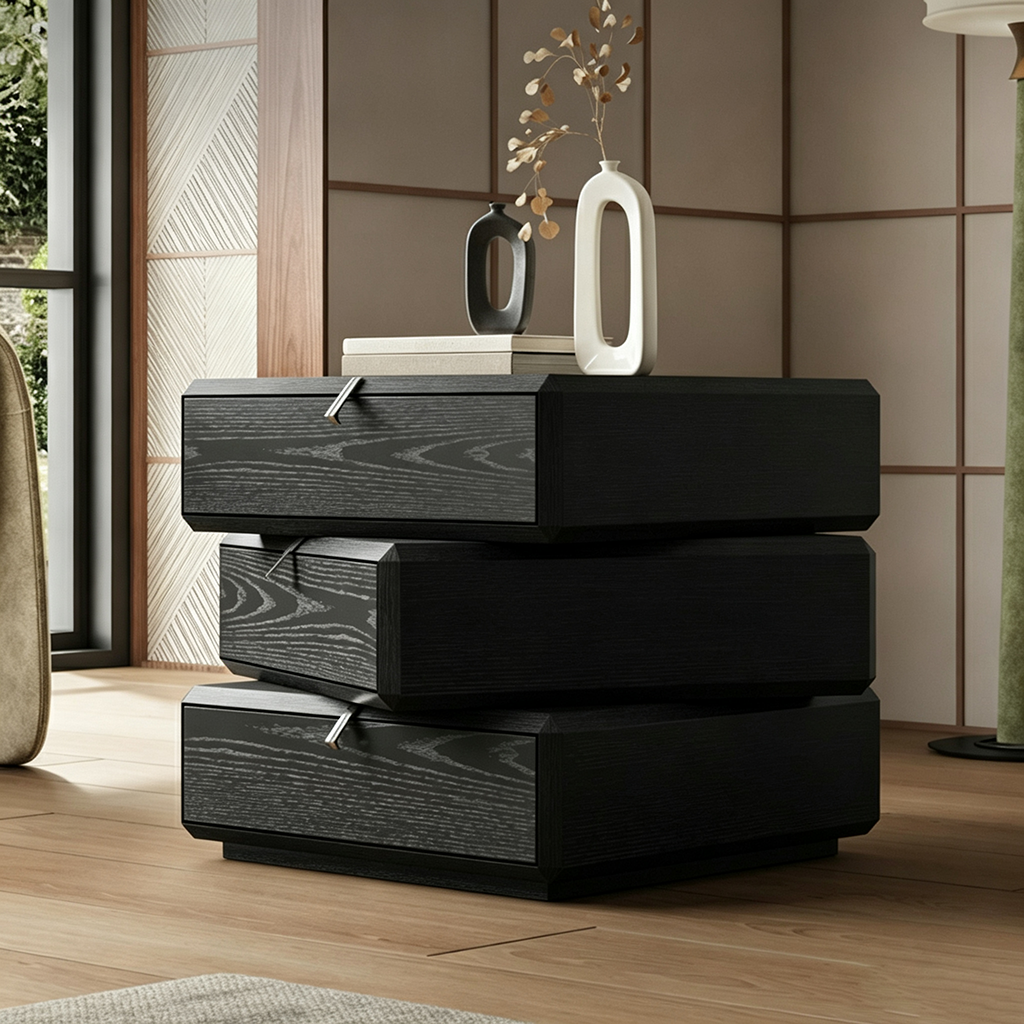 21.7" Contemporary Engineered Wood Nightstand with Drawers