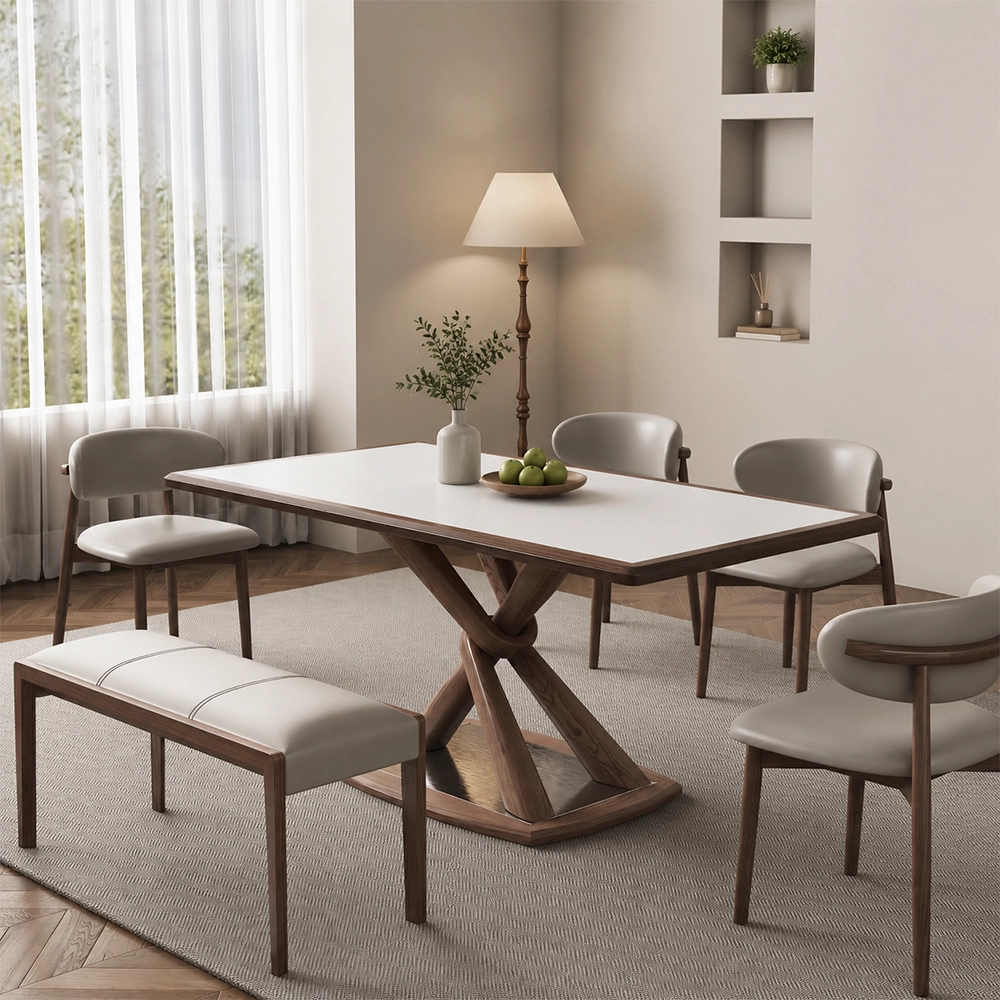 Modern Dining Table with Solid Wood Base