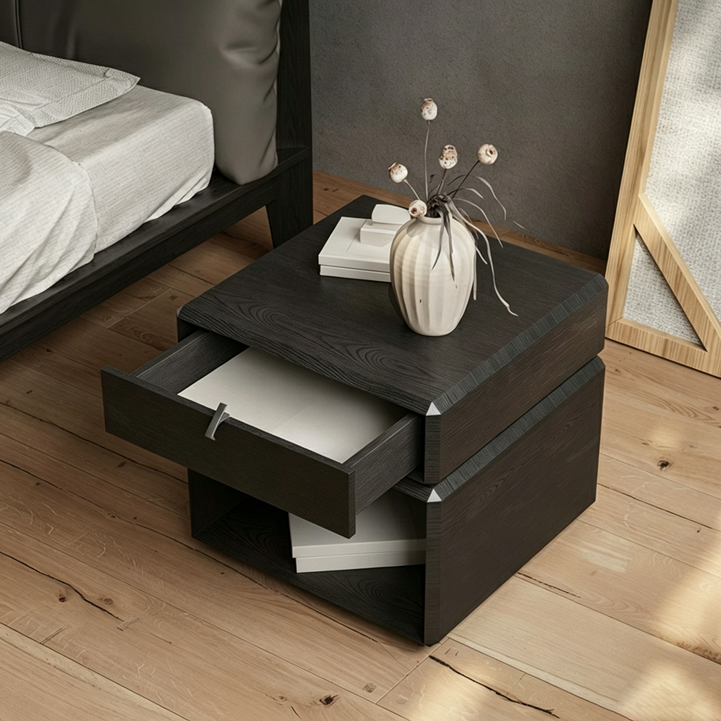 21.7" Modern Engineered Wood Nightstand with Open Shelf