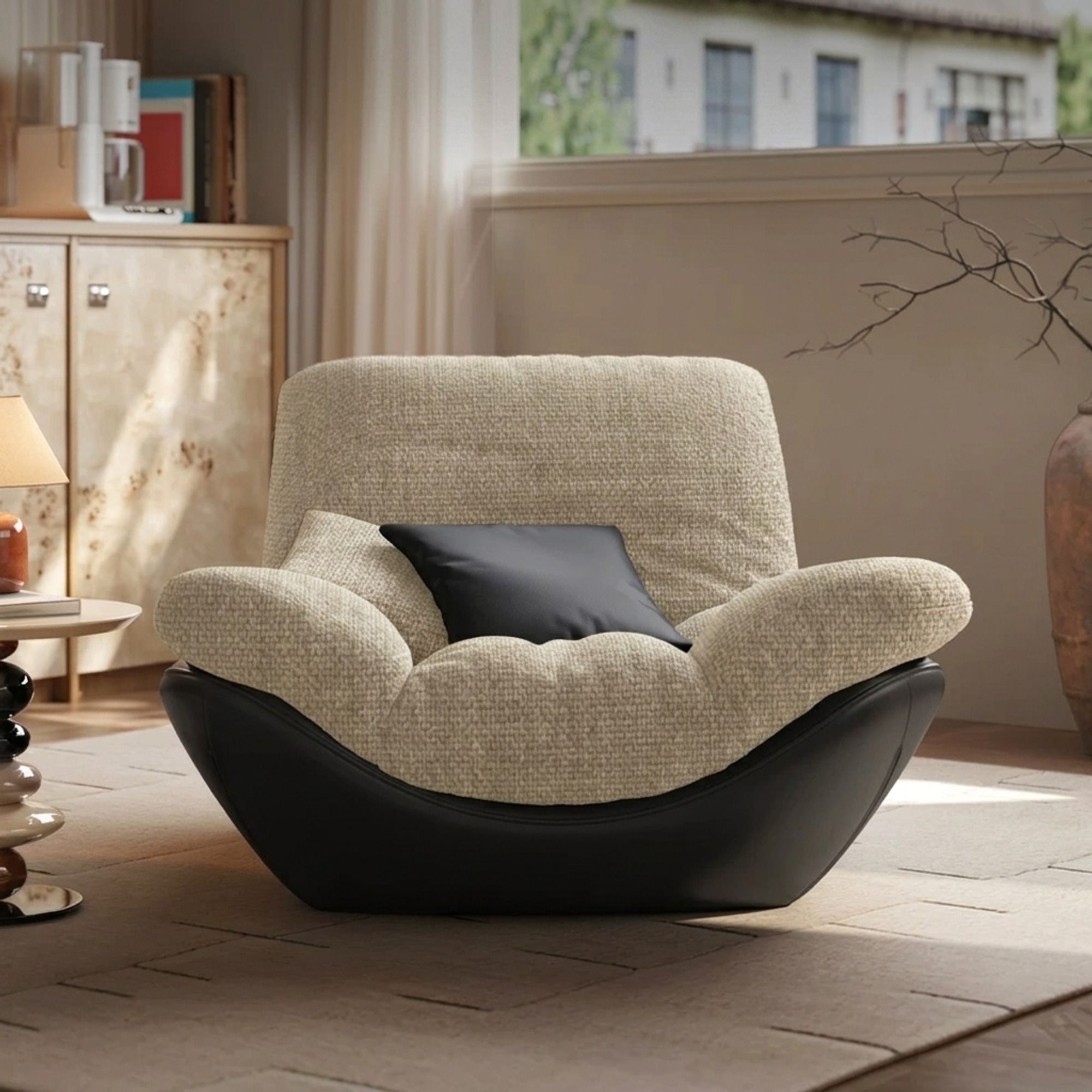 Italian Linen Deep Seating Lounge Chair