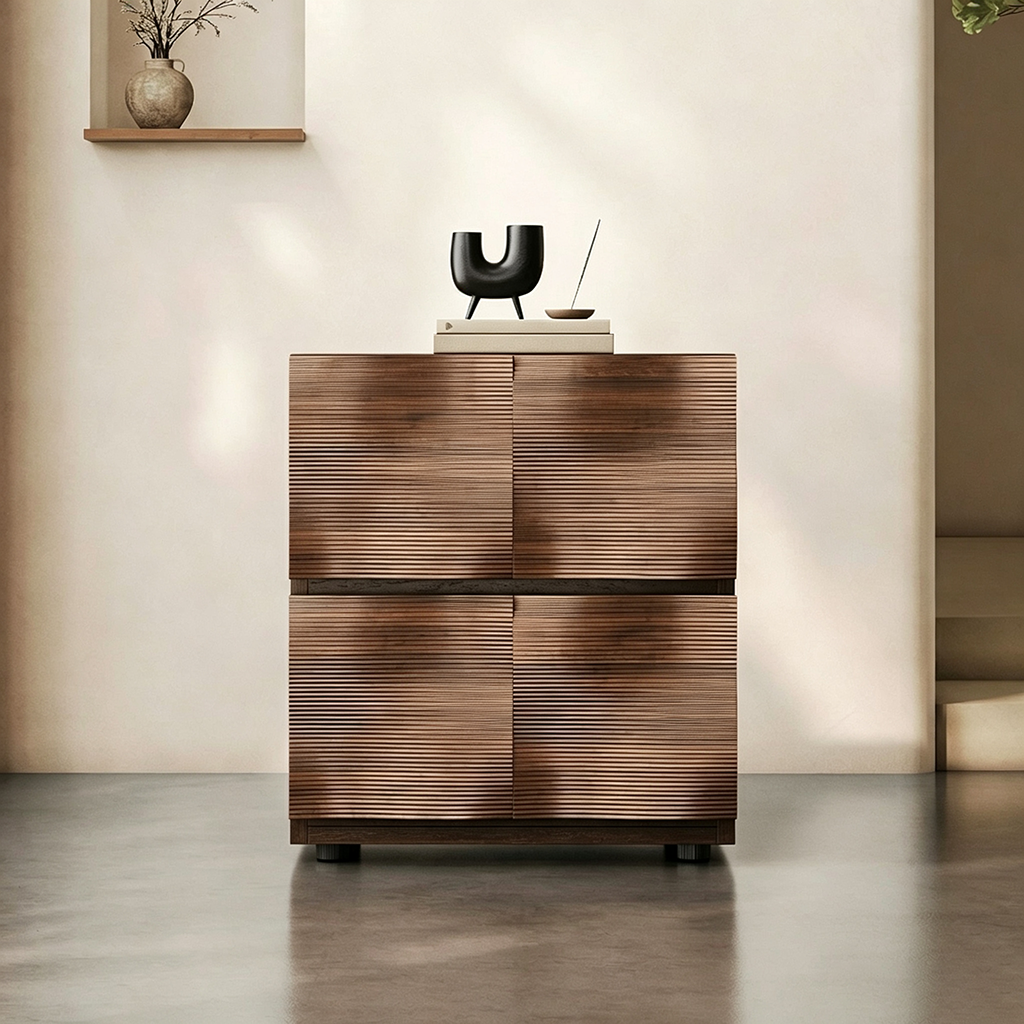 Solid Wood Rippled Square Nightstands