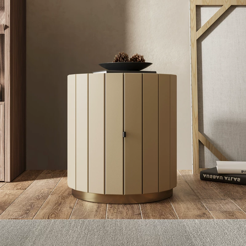 16.5" Organic Modern Solid Wood and Leather Nightstand with Fluted Design