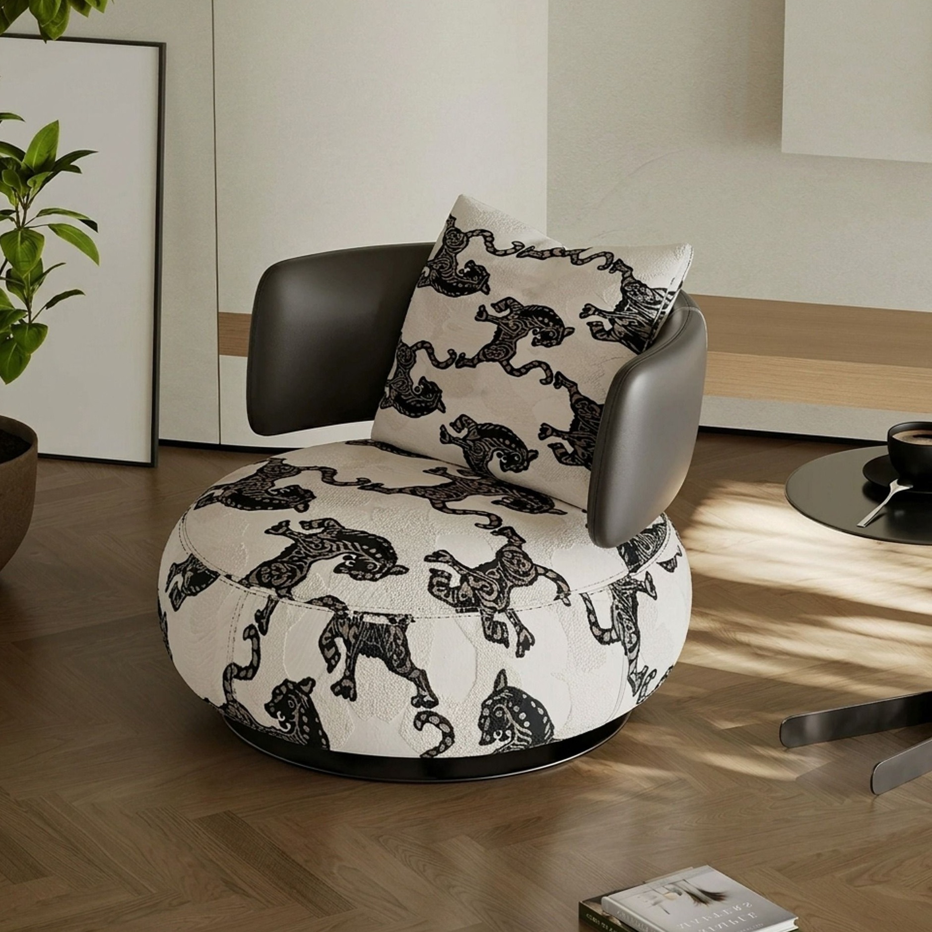 Italian Fabric Swivel Accent Chair
