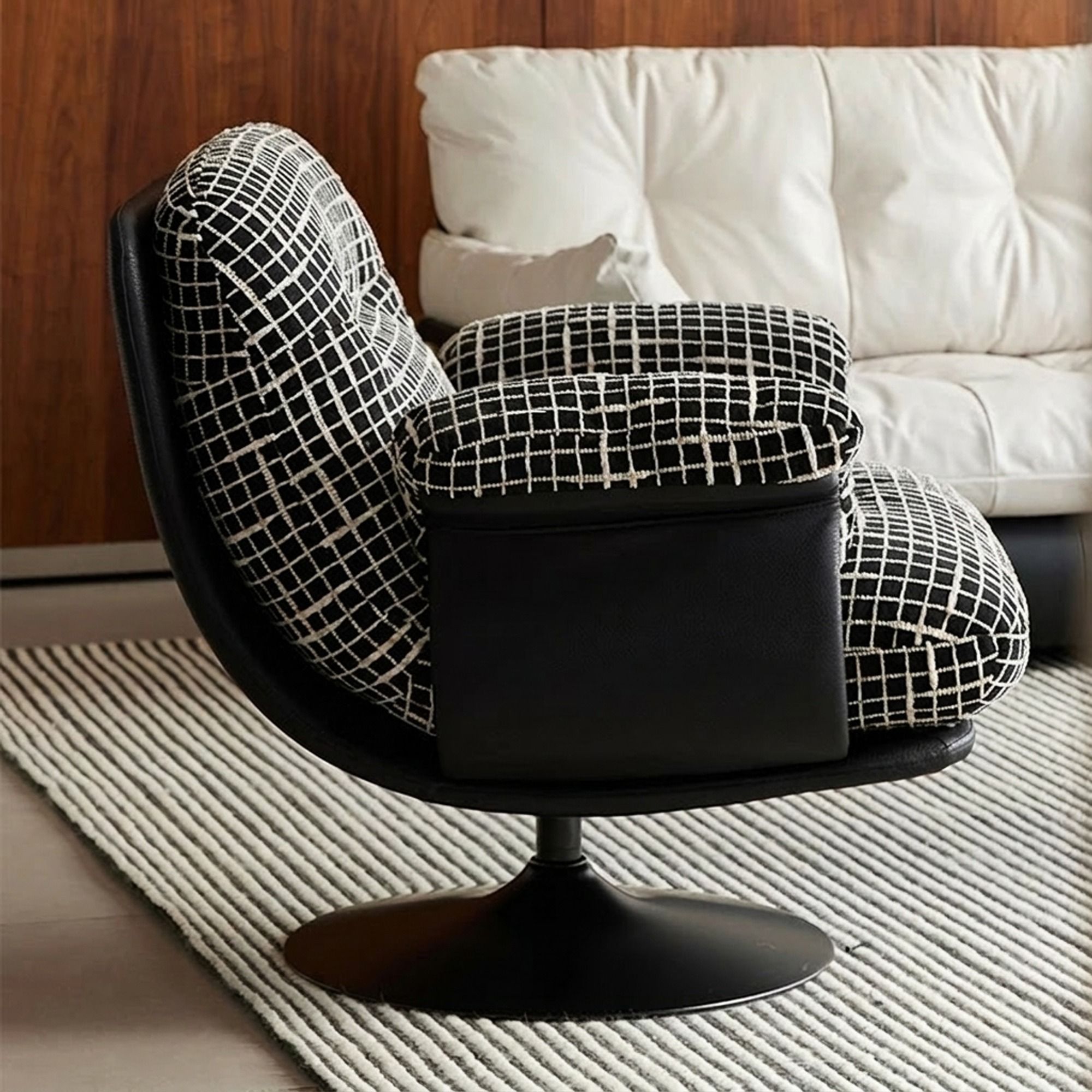Swivel Lounge Chair, Grid Fabric