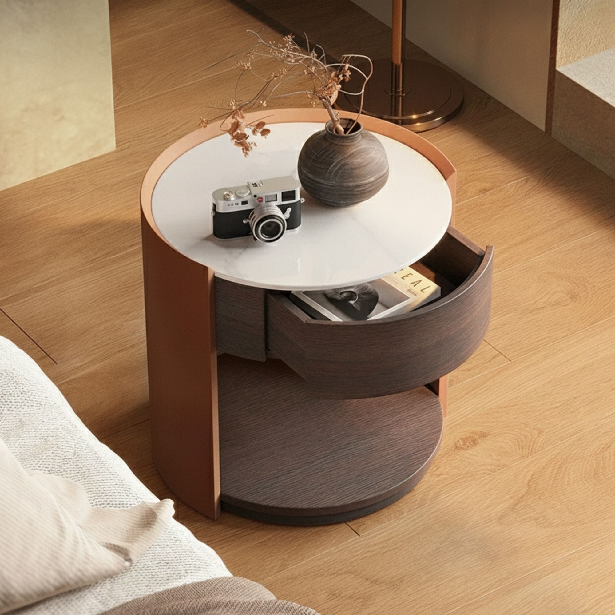 19.7" Organic Modern Plywood Nightstand with Open Shelf