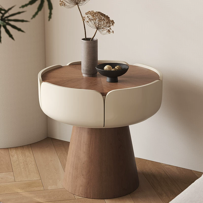 17.7" Organic Modern Plywood and Walnut Veneer Nightstand with Round Design