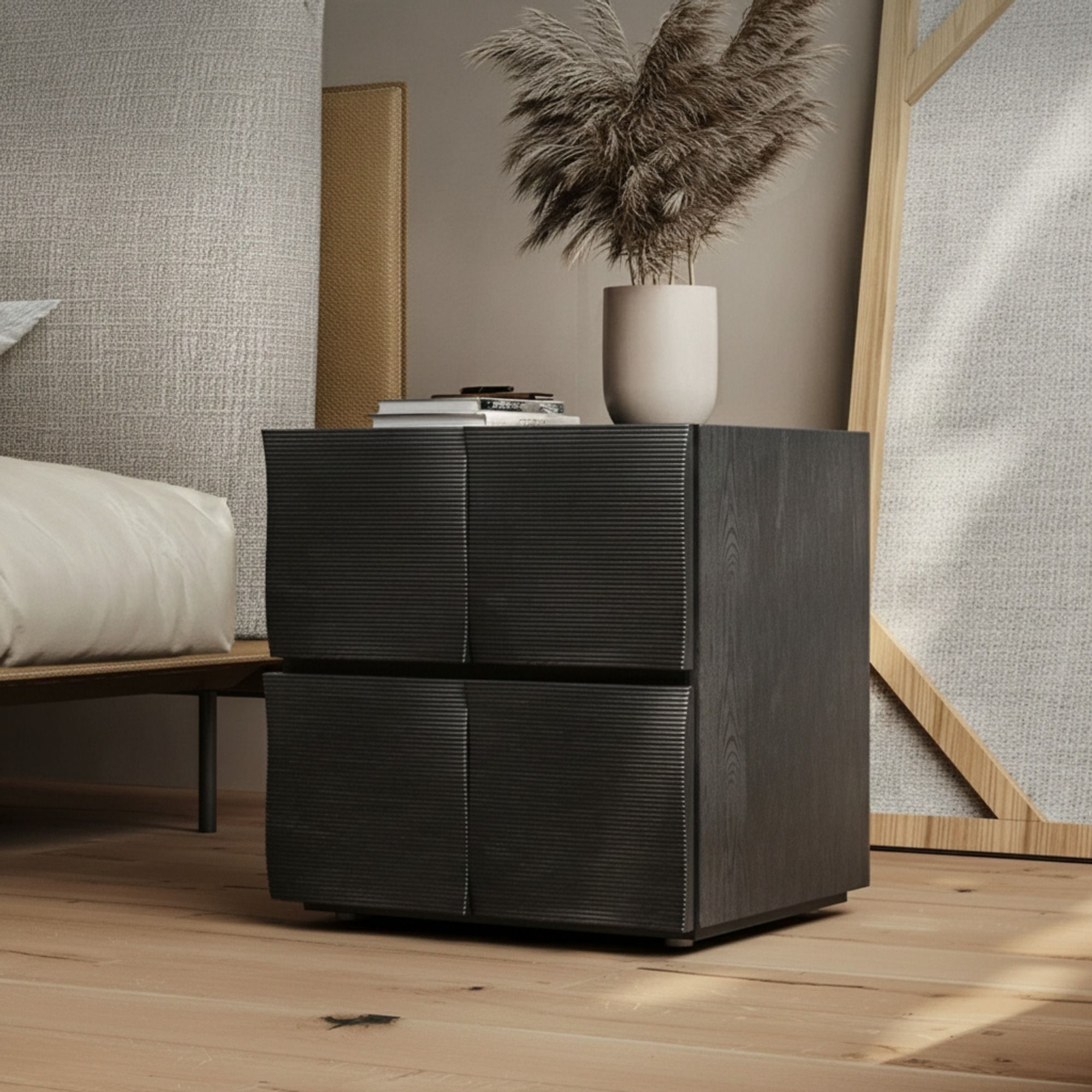 19.7" Modern Engineered Wood Nightstand with Fluted Design