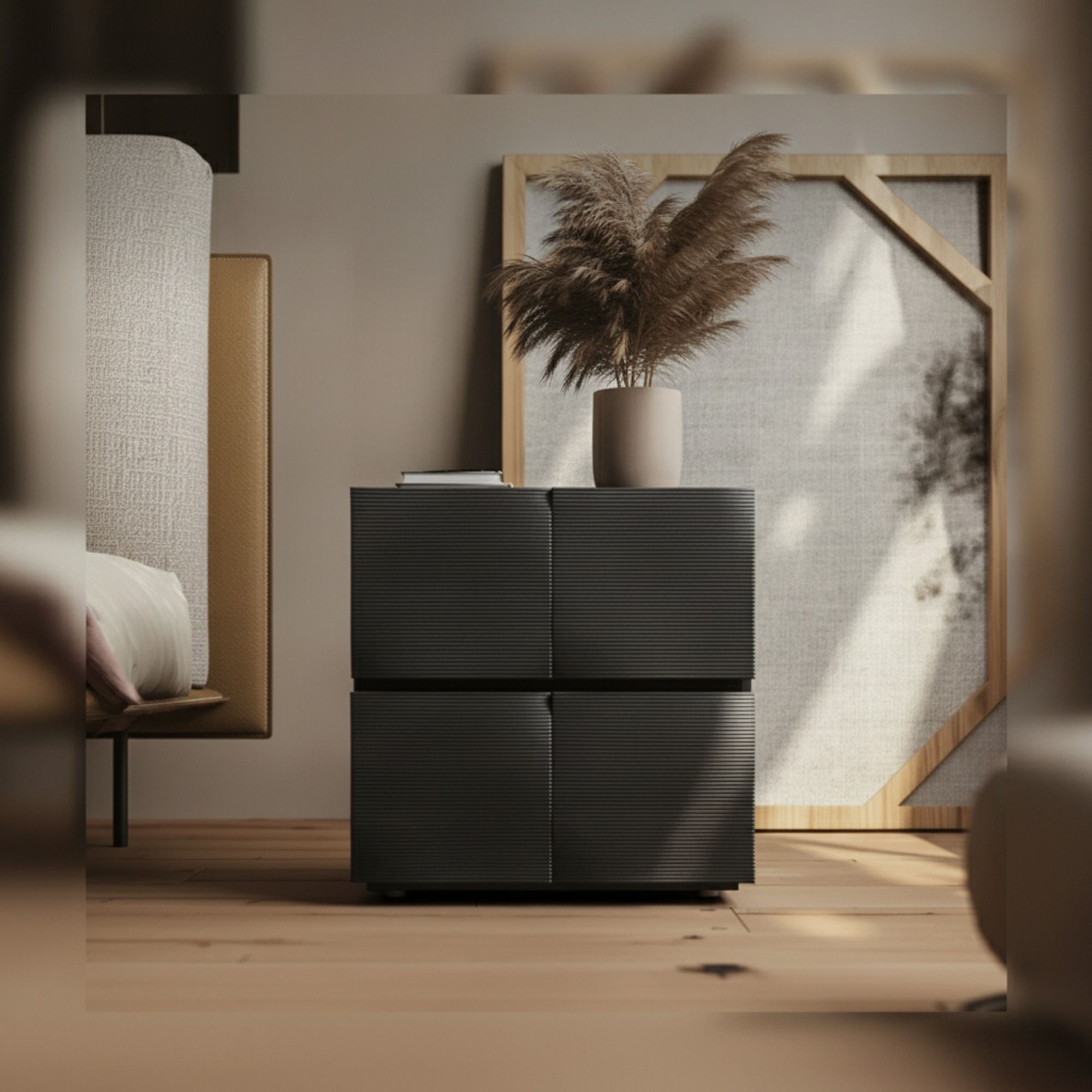 19.7" Modern Engineered Wood Nightstand with Fluted Design