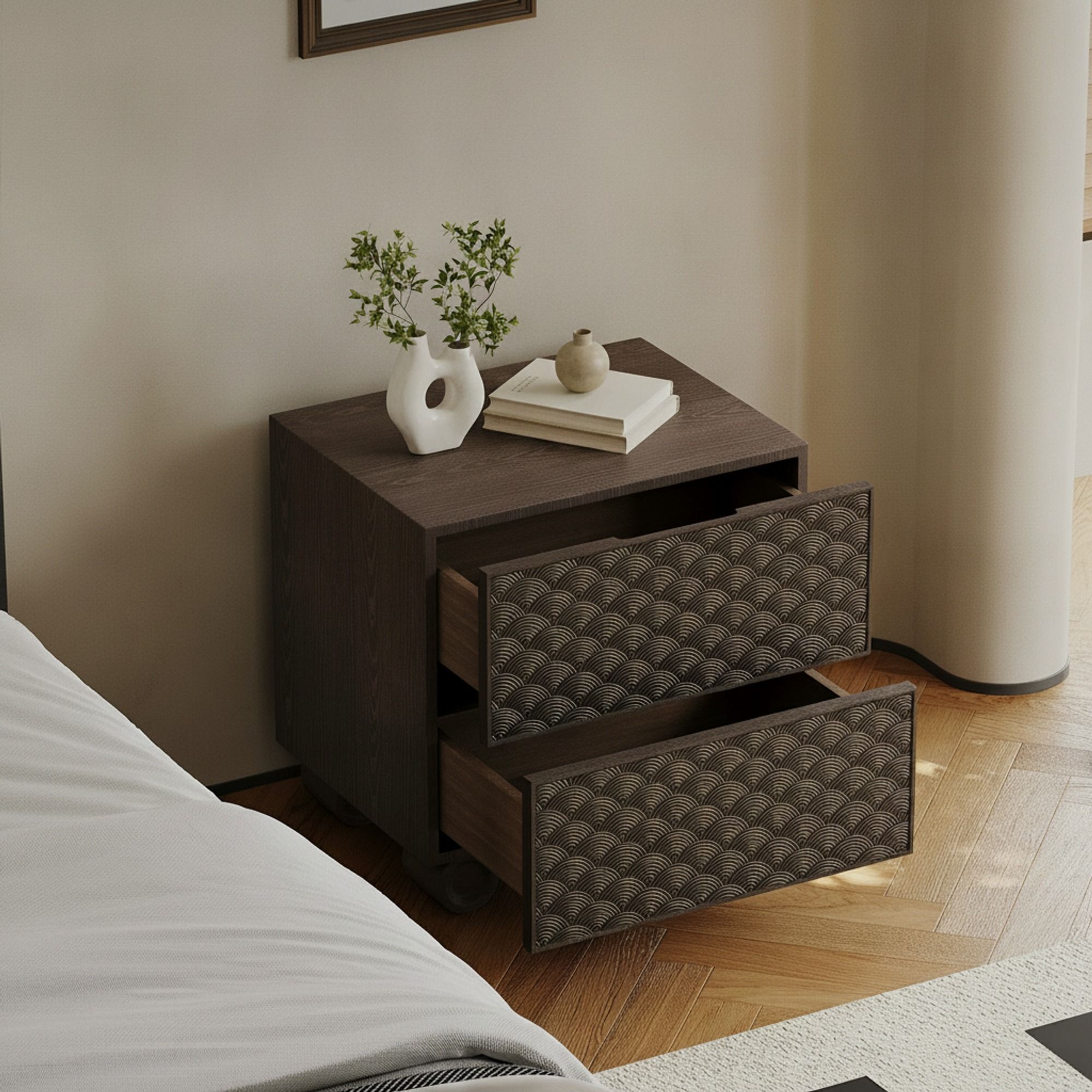 19.7" Japandi Solid Wood Nightstand with Drawers