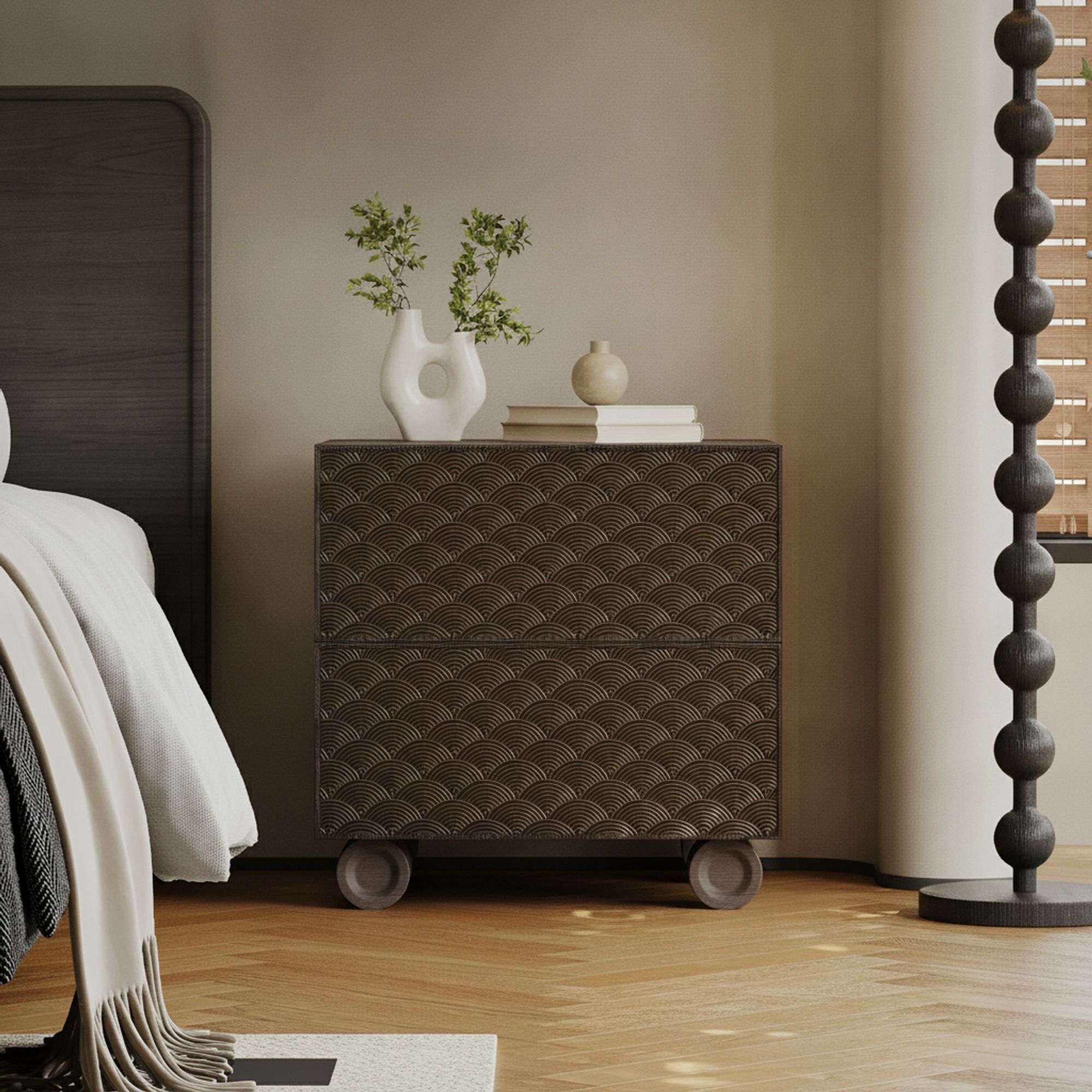 19.7" Japandi Solid Wood Nightstand with Drawers
