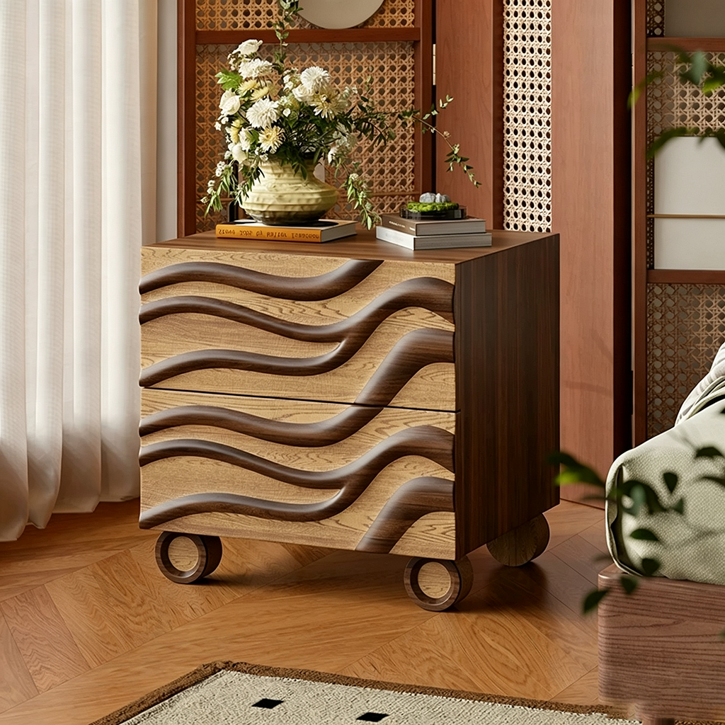 19.7" Organic Modern Solid Wood Nightstand with Drawers