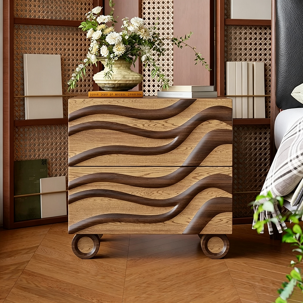 19.7" Organic Modern Solid Wood Nightstand with Drawers
