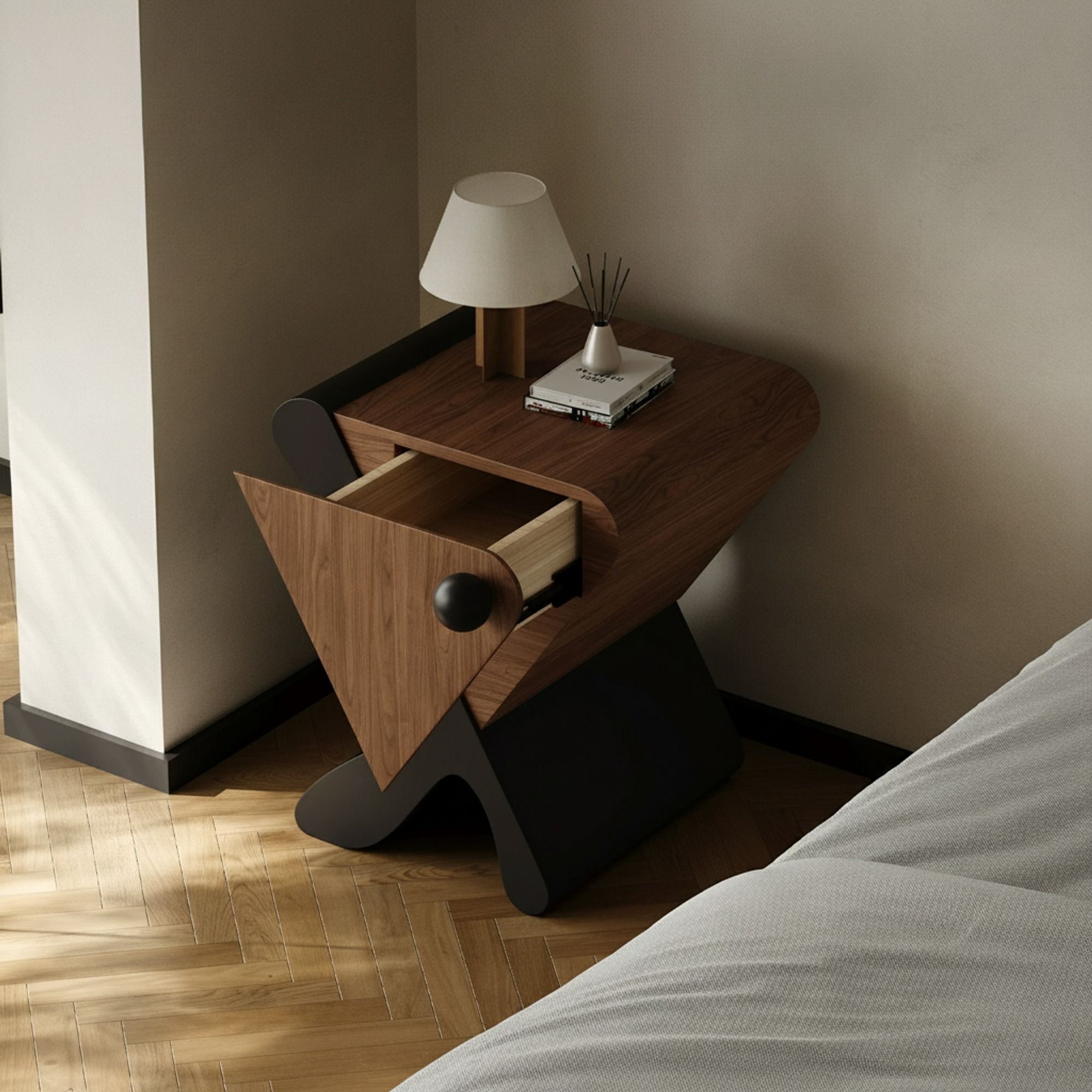 17.7" Contemporary Plywood Nightstand Small Space