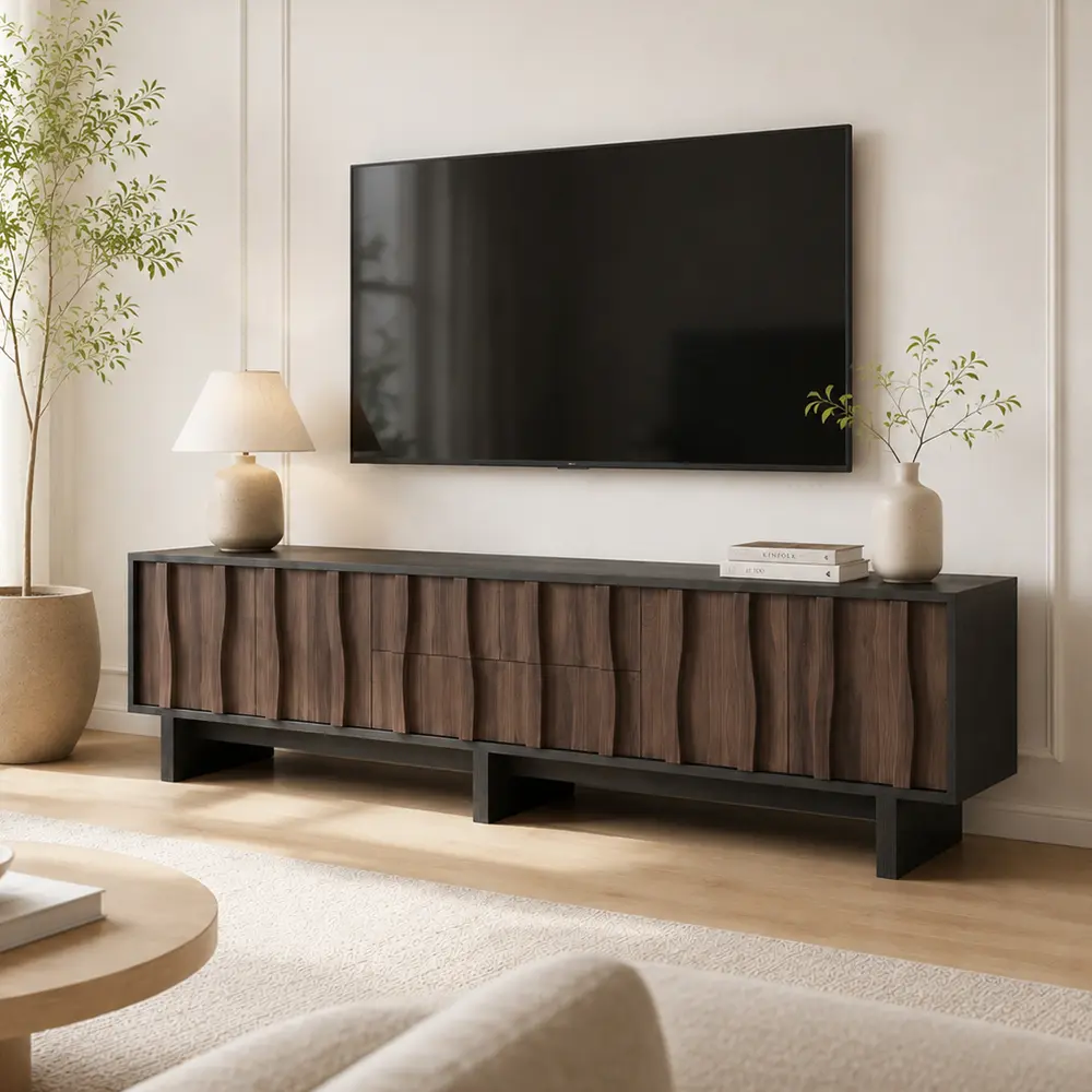78.7" Organic Modern Engineered Wood TV Stand with Cabinets