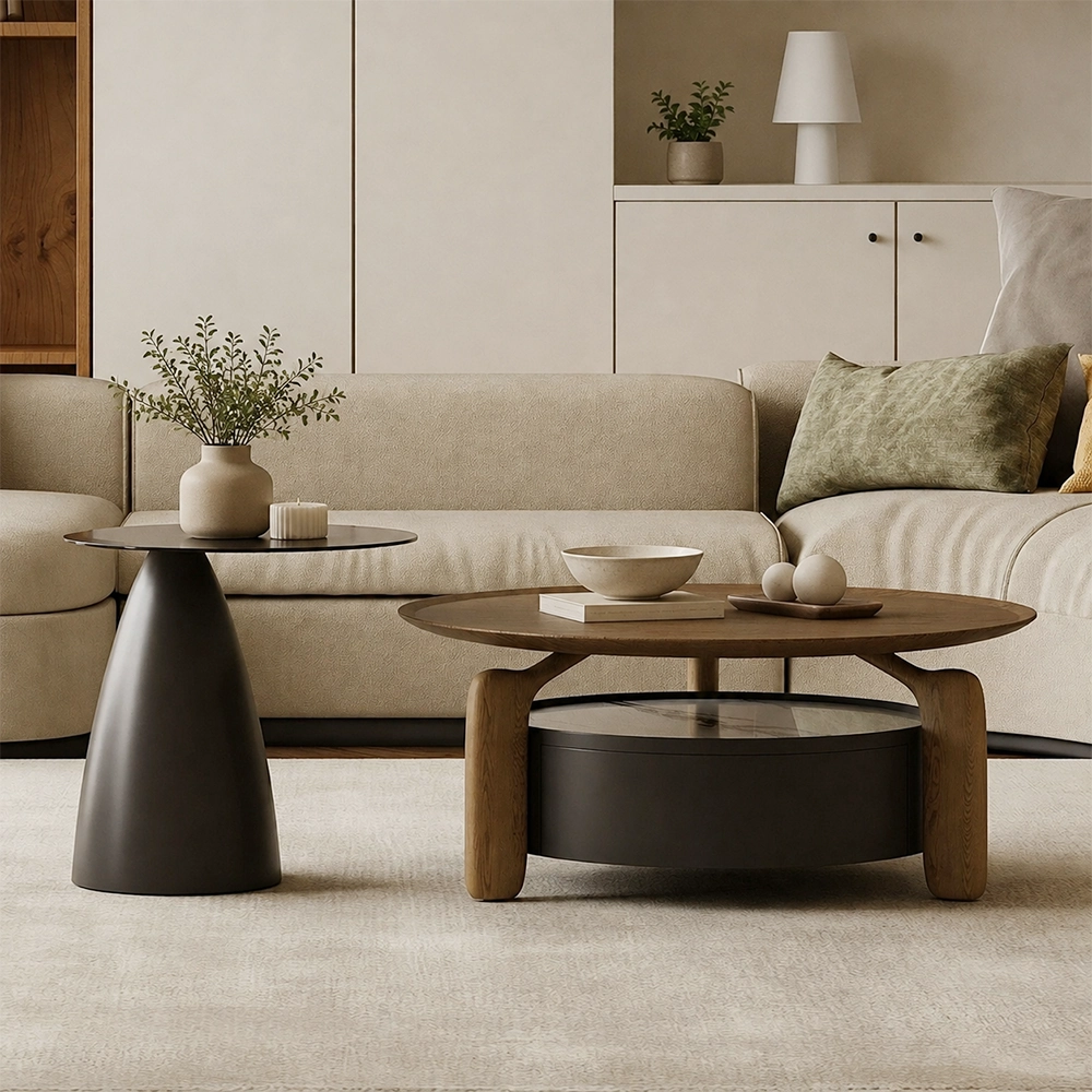 Solid Wood & Sintered Stone Coffee Table Set
