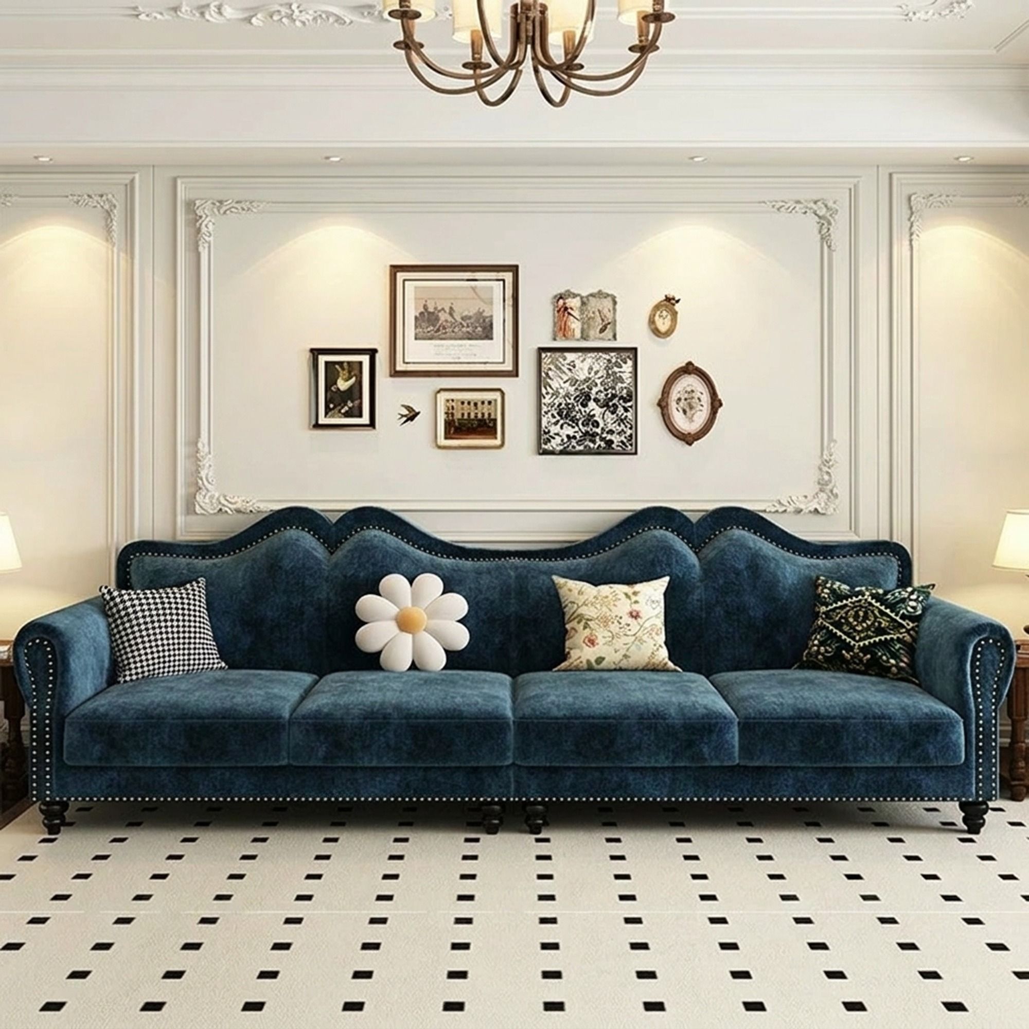 63.8" Luxury Fabric Curved Sofa