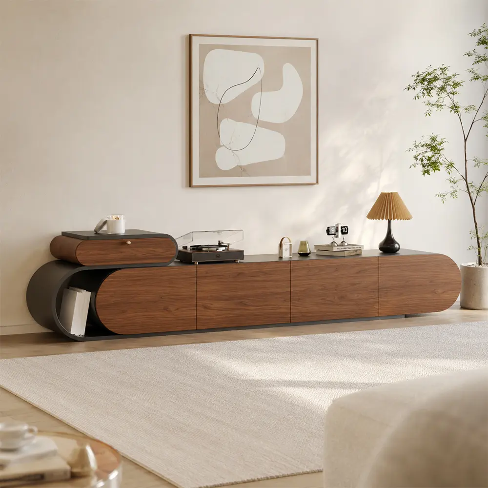 92.5" Organic Modern Engineered Wood TV Stand with Drawers