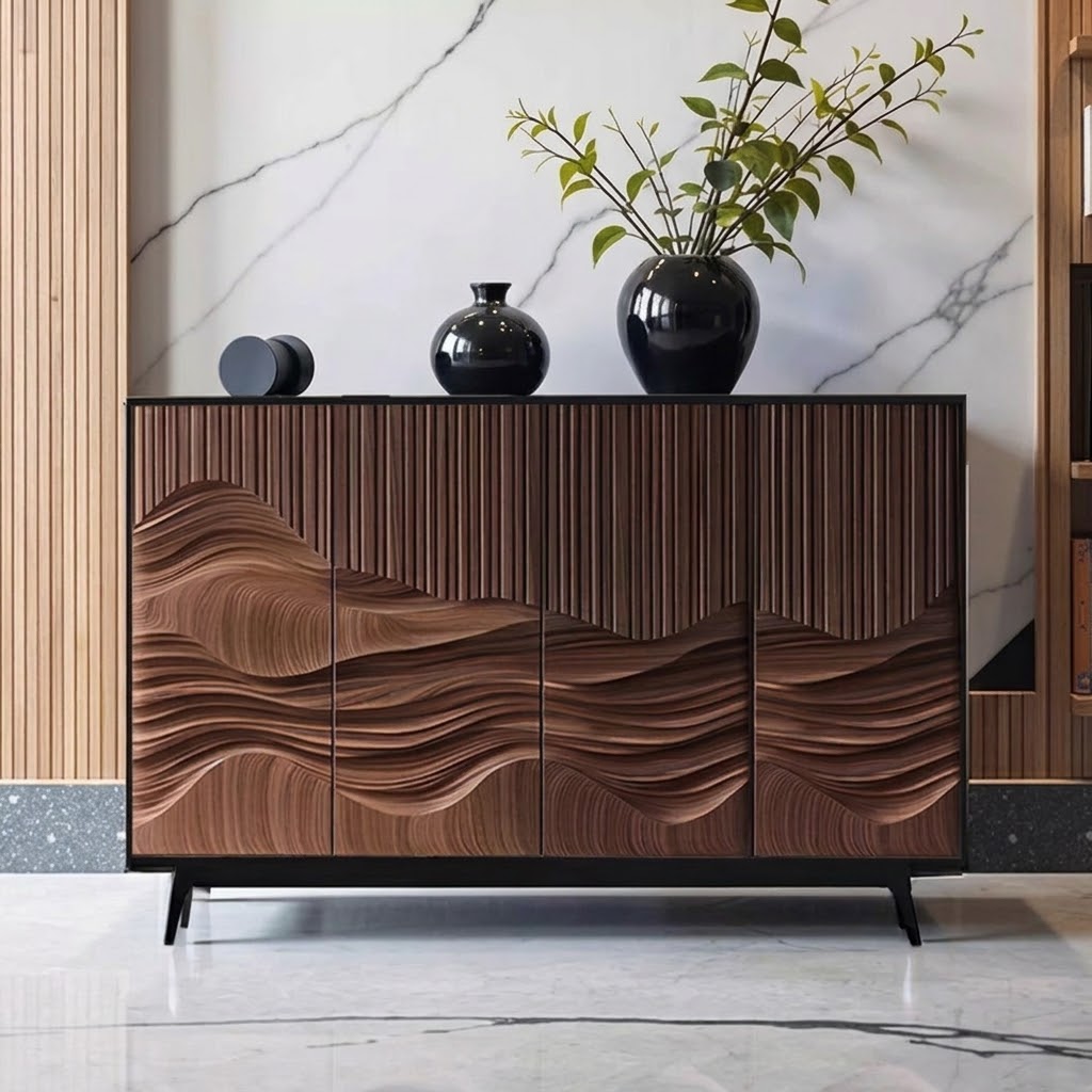 Carved Walnut Console Cabinet