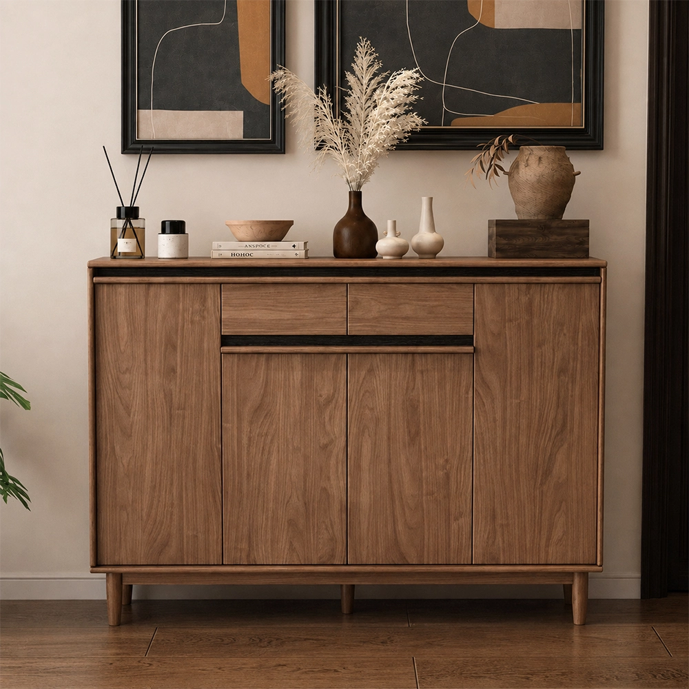 Walnut & Black Sculpted Shoe Cabinet