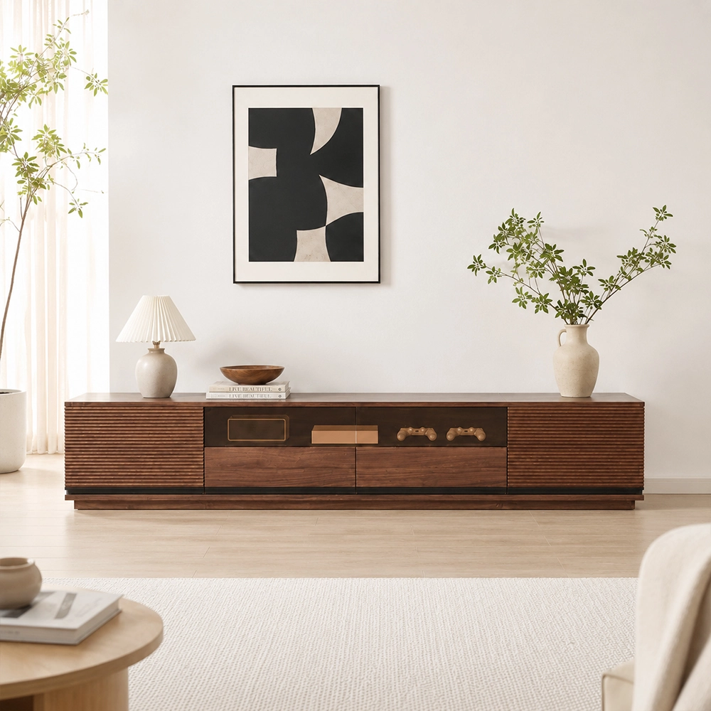 78.7" Organic Modern Solid Wood TV Stand with Drawers