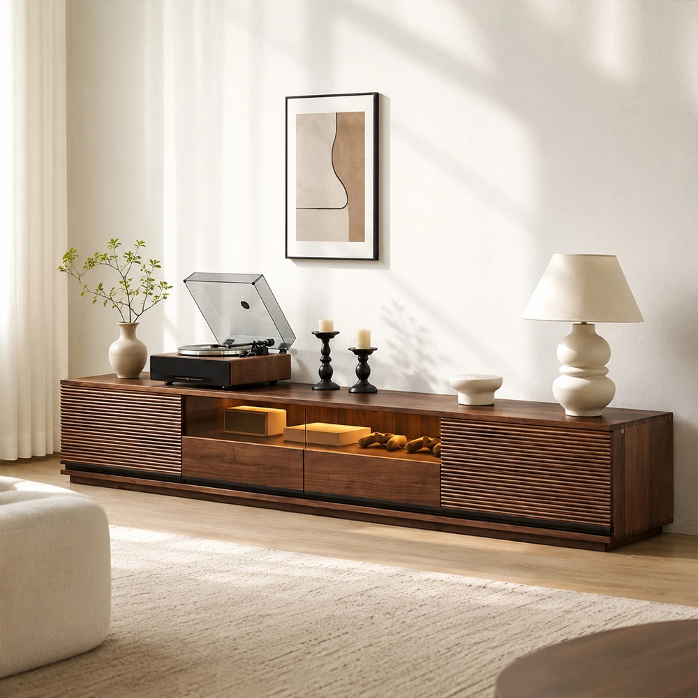 78.7" Organic Modern Solid Wood TV Stand with Drawers
