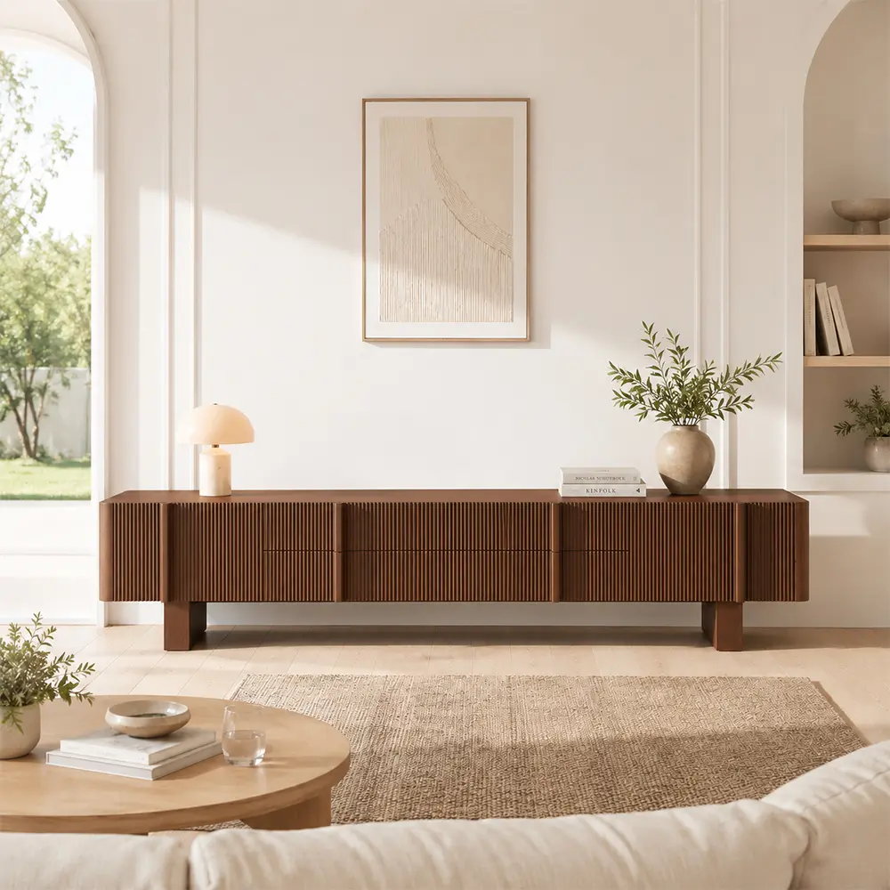63" Organic Modern Solid Wood TV Stand with Storage