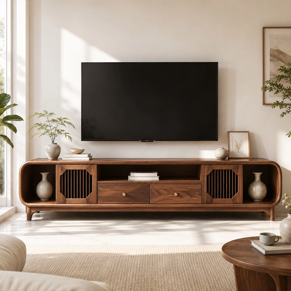 78.7" Japandi Solid Wood TV Stand with Drawers