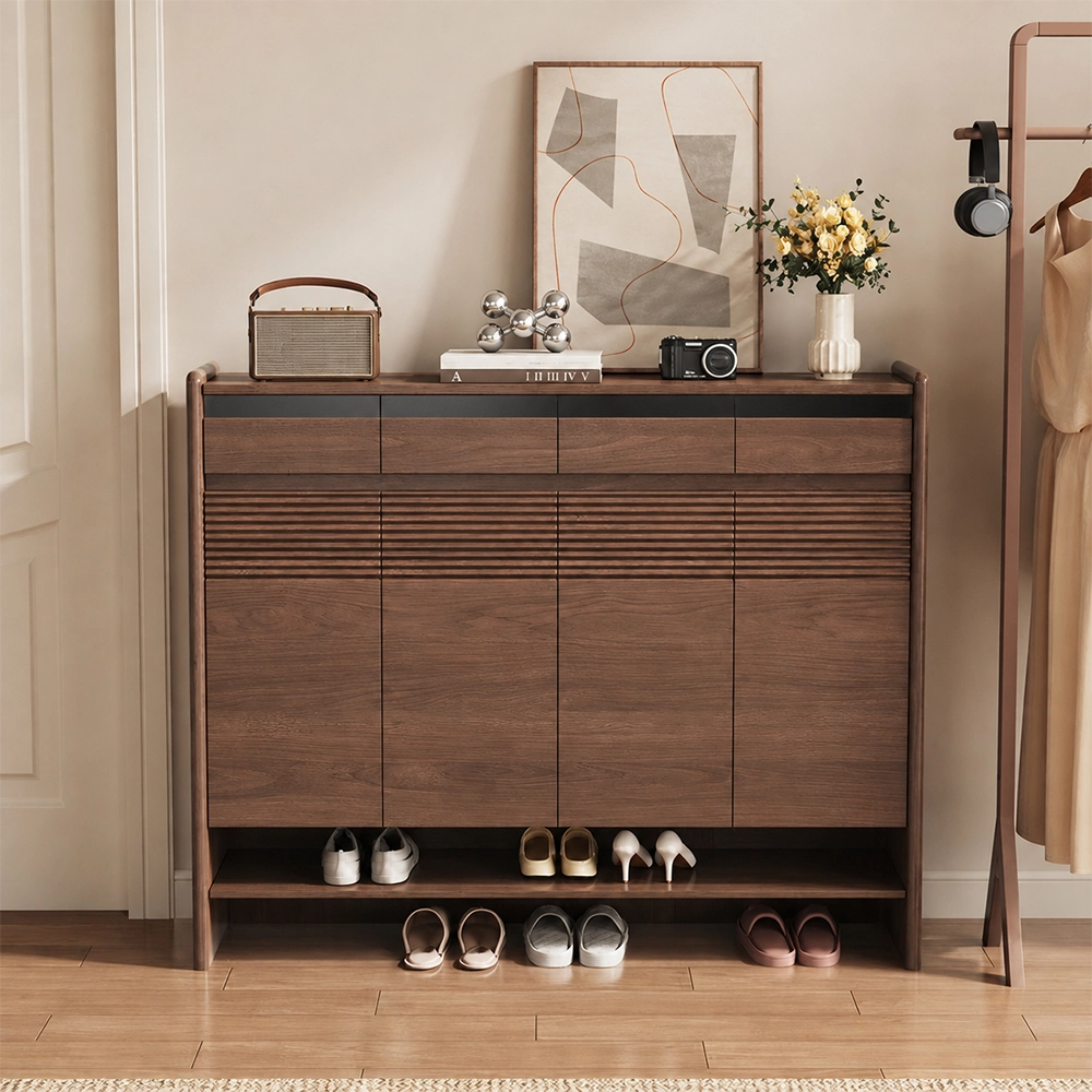 Walnut Narrow Entryway Shoe Cabinet