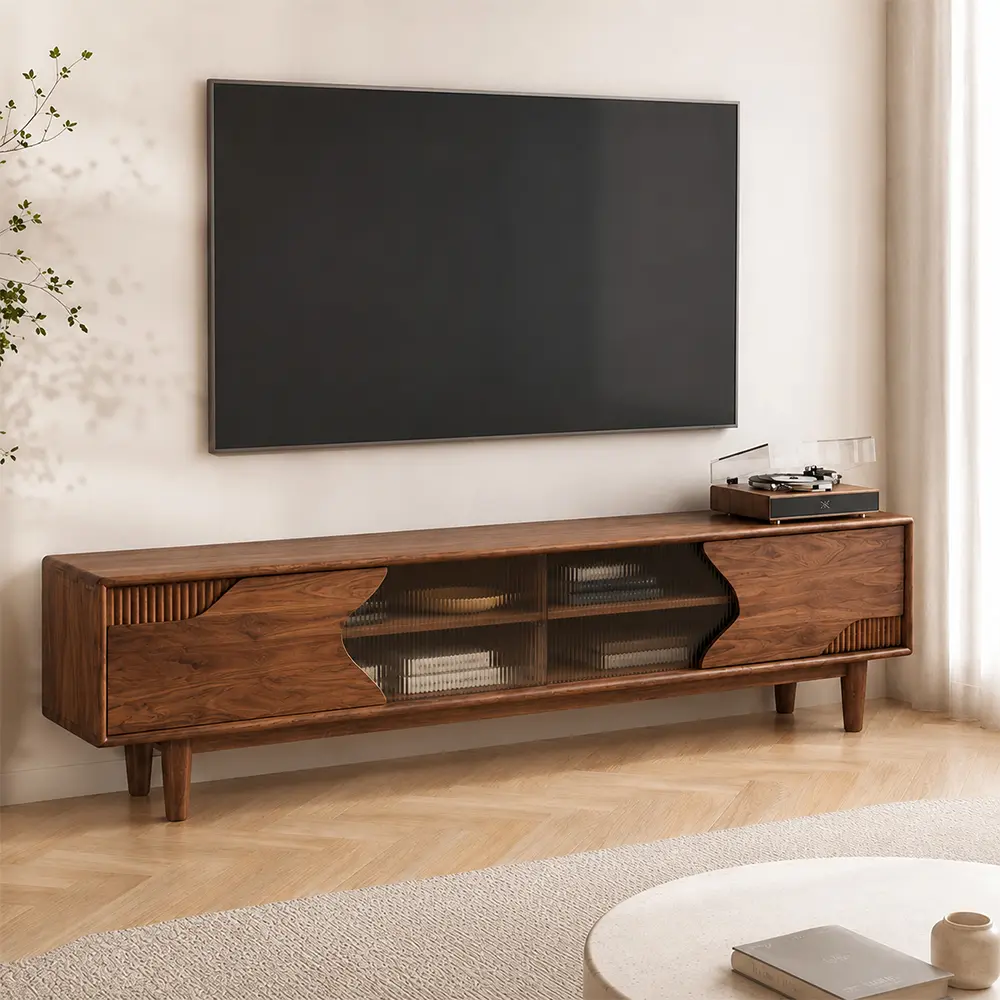 63" Organic Modern Solid Wood TV Stand with Storage