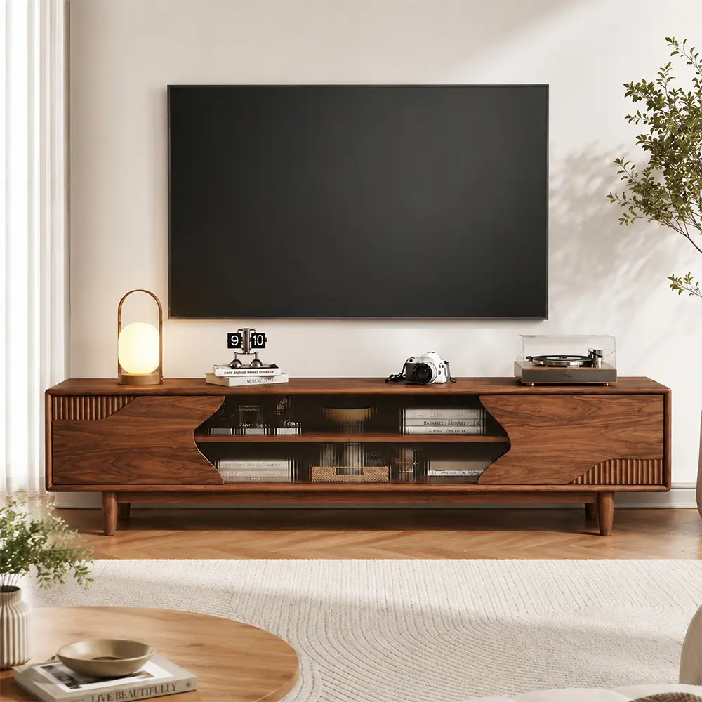 63" Organic Modern Solid Wood TV Stand with Storage