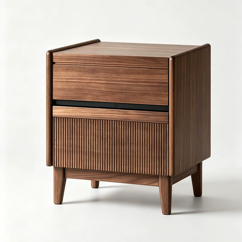 11.8" Mid-Century Modern Solid Wood Nightstand with Drawers