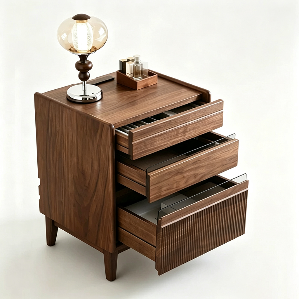 11.8" Mid-Century Modern Solid Wood Nightstand with Drawers