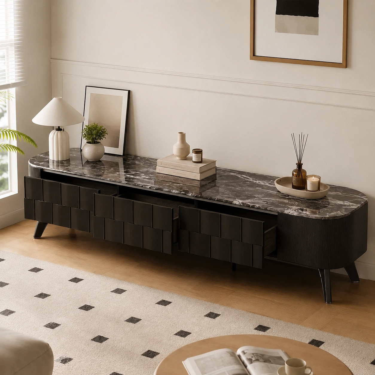 78.7" Contemporary Engineered Wood TV Stand with Cabinets