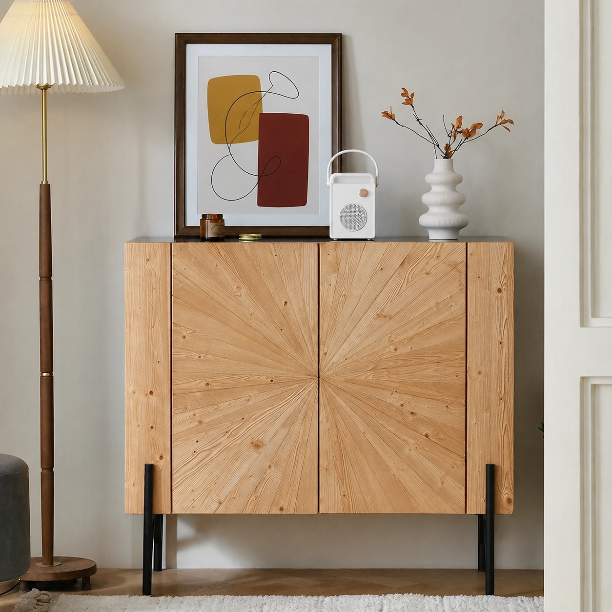 French Vintage Parquet Sideboard