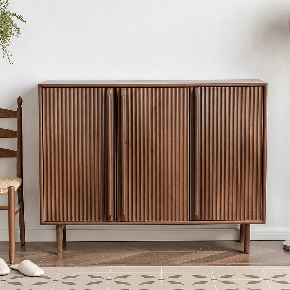 Black Walnut Vertical Grid Shoe Cabinet