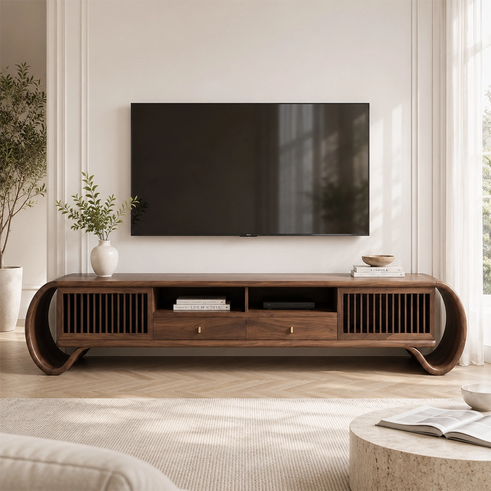 78.7" Organic Modern Solid Wood TV Stand with Drawers