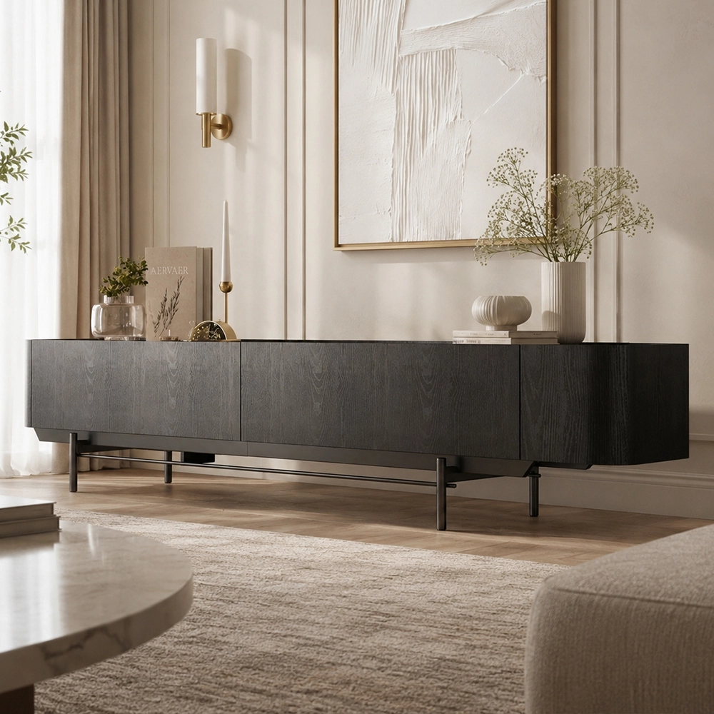 86.6" Contemporary Engineered Wood TV Stand with Cabinets