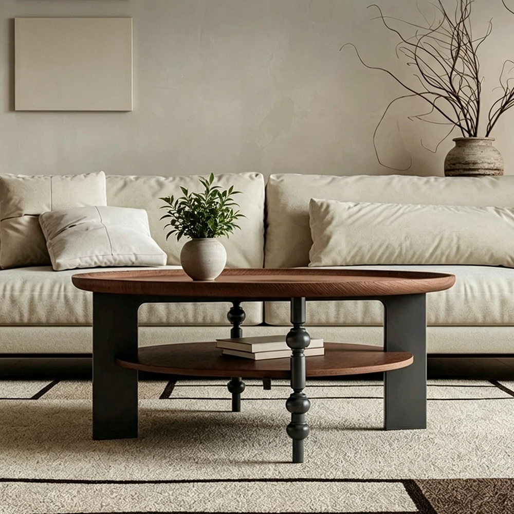 Mid-Century Solid Wood Round Coffee Table