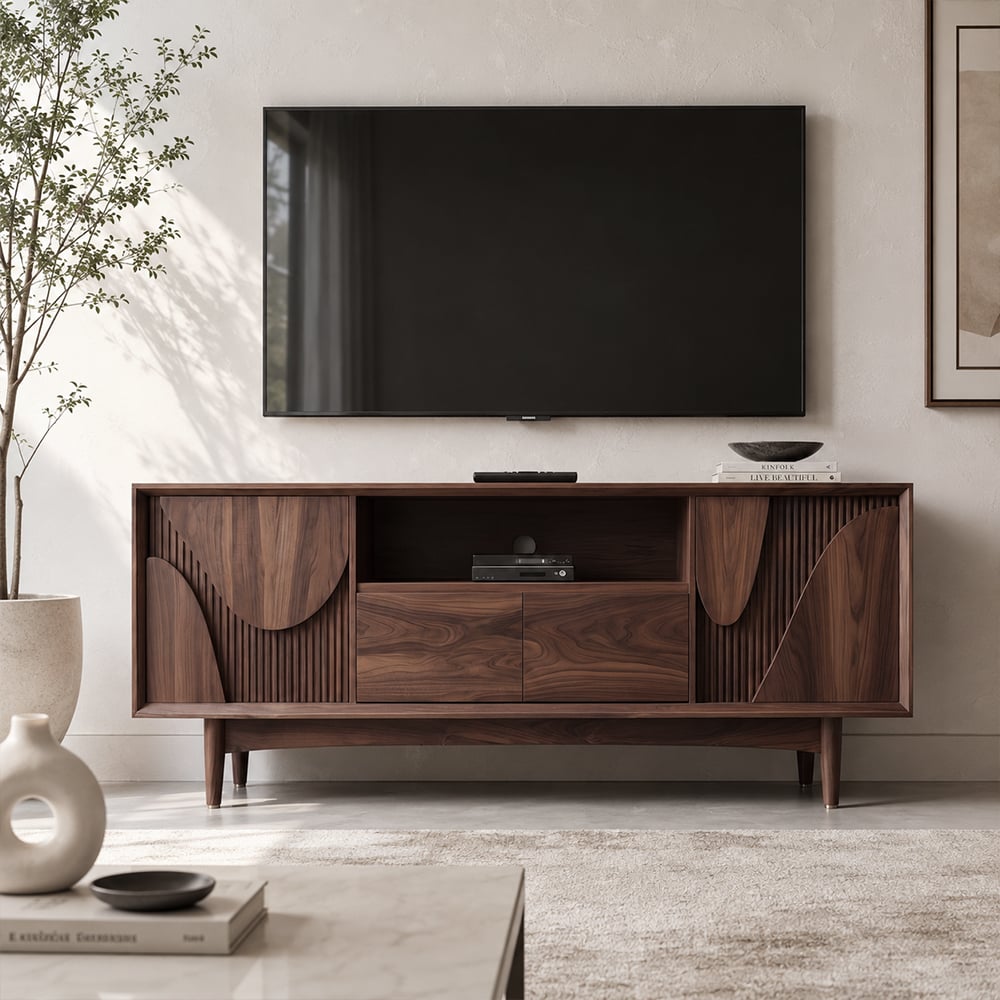 70.9" Contemporary Solid Wood TV Stand with Drawers