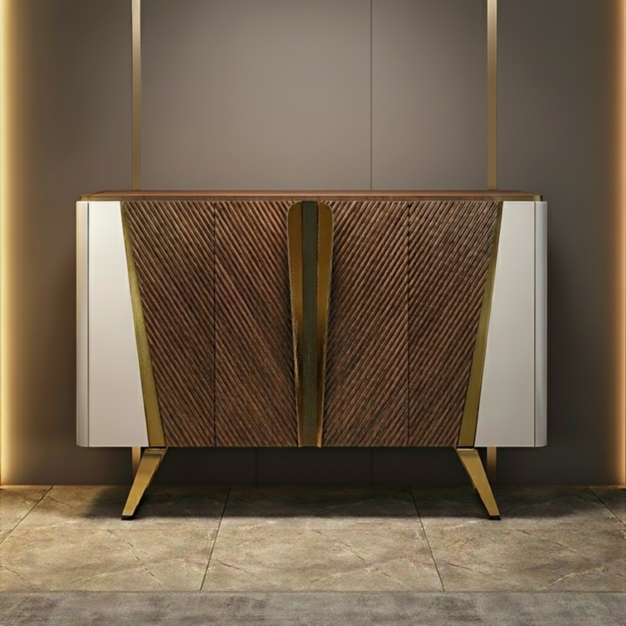 Wave-Paneled Shoe Cabinet