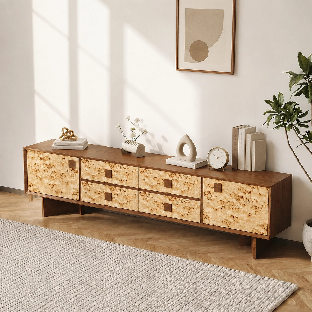 86.6" Organic Modern Engineered Wood TV Stand with Drawers