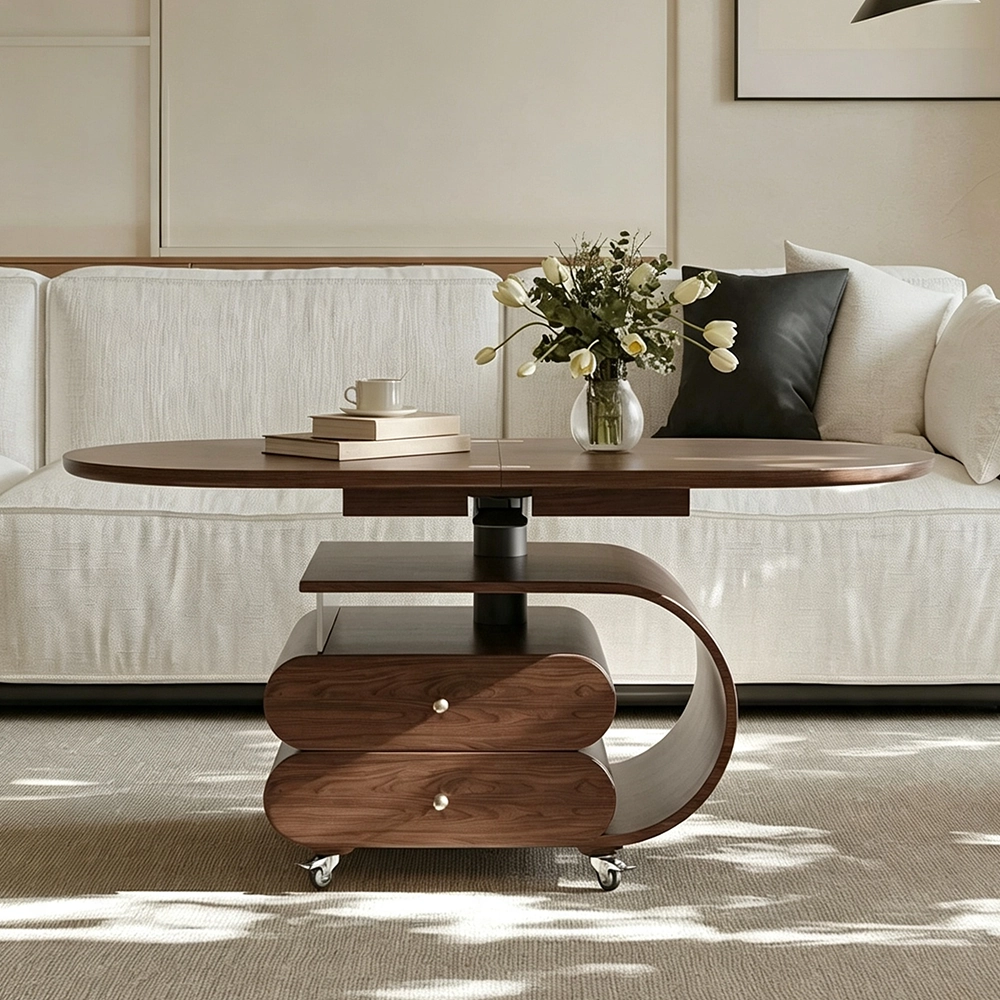 Oval Walnut Lift-Top Coffee Table