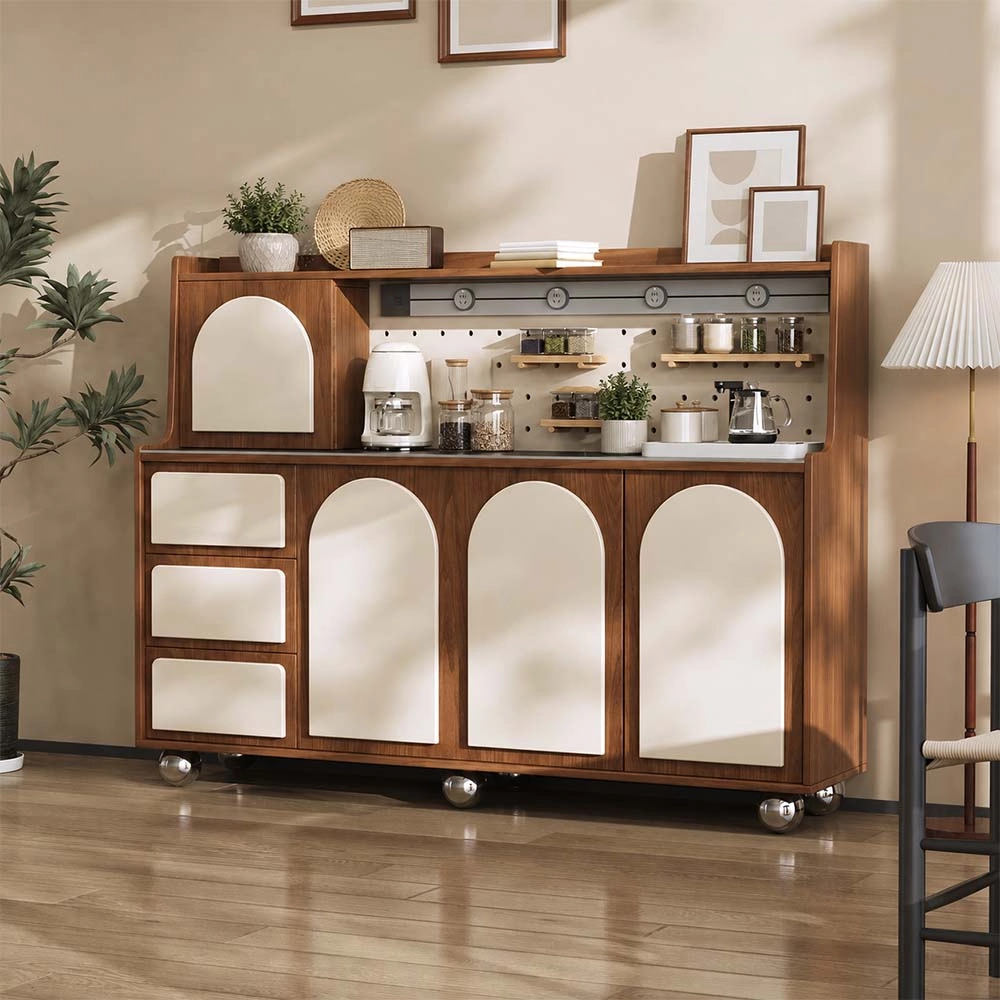 31.5" Japandi Engineered Wood Coffee Cabinet with Drawers