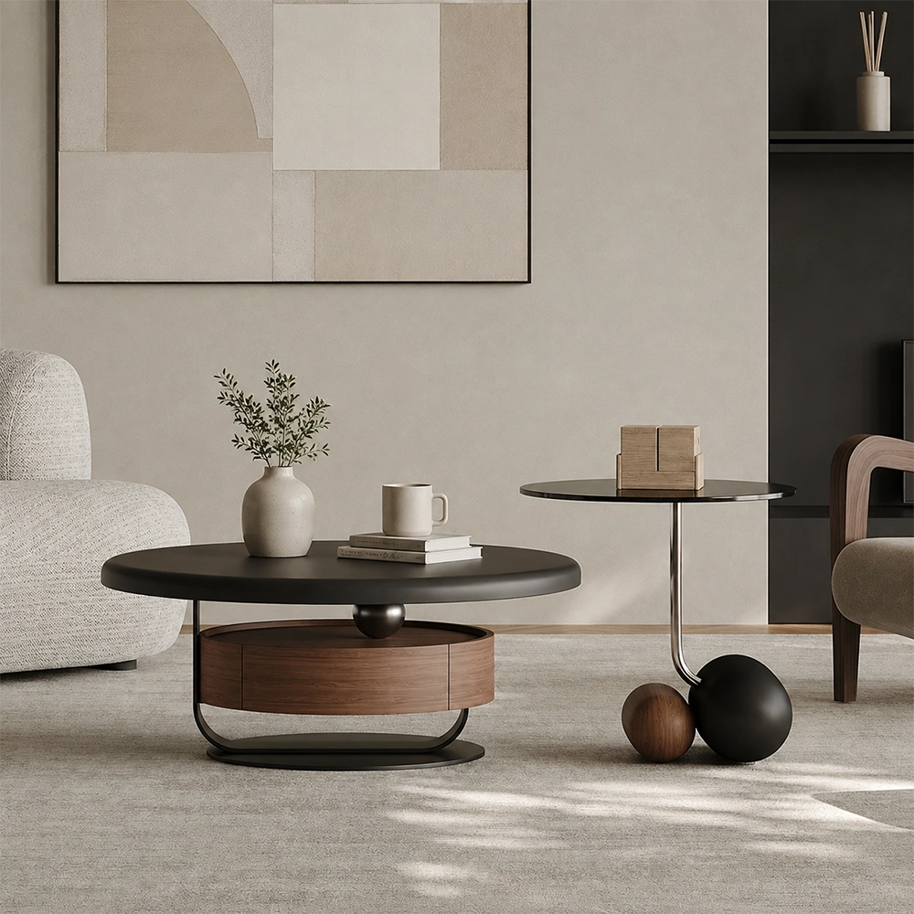 31.5" Organic Modern Engineered Wood Round Coffee Table
